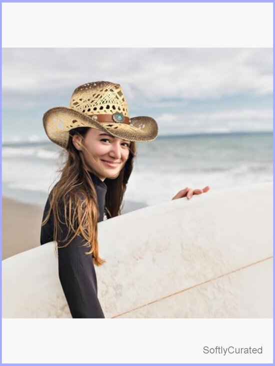 Straw Cowboy Hat with 3 Interchangeable Bands, Unisex Adult One Size
